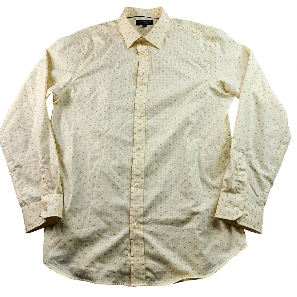 Banana Republic Dress Shirt Men's L‎ Yellow Non-Iron Tailored Slim Fit Button-Up